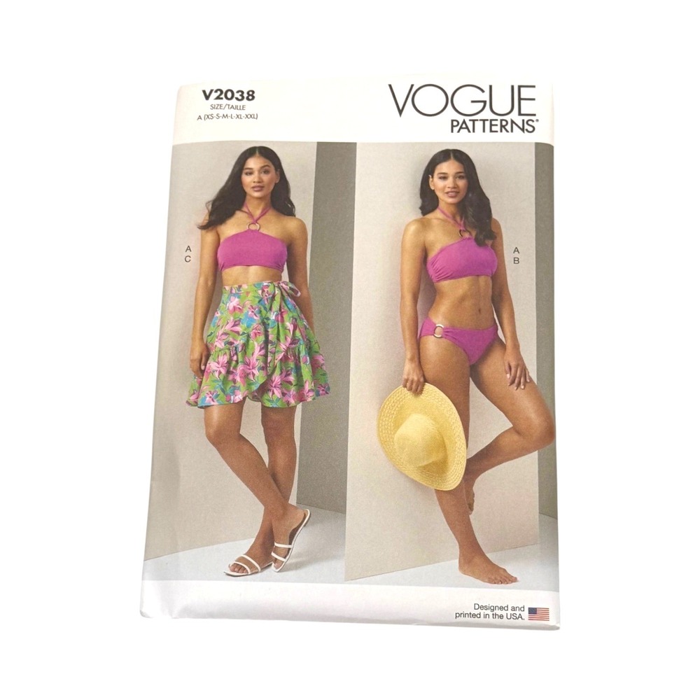 Vogue Patterns V2038 Bikini Swimsuit Sarong Size XS to XXL New Uncut